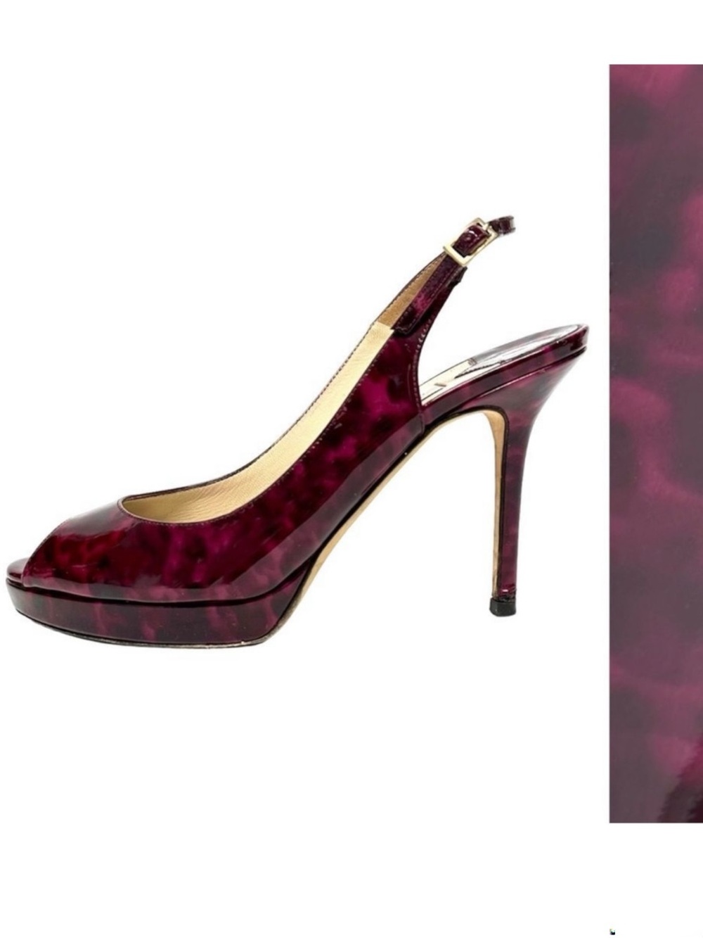 JIMMY CHOO Magenta Pink Leopard Patent Slingback Platform Pumps Heels 37.5 6.5